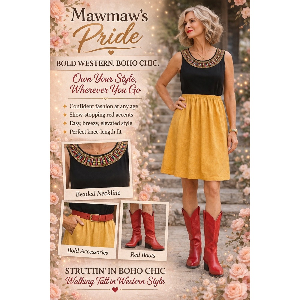 Blu Sage Womens Black Yellow Beaded Neckline Boho Western Dress Size 10